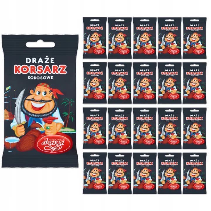 Wadowice Skawa Korsarz Draże kokosowe 70 g x 20 sztuk ZESTAWY