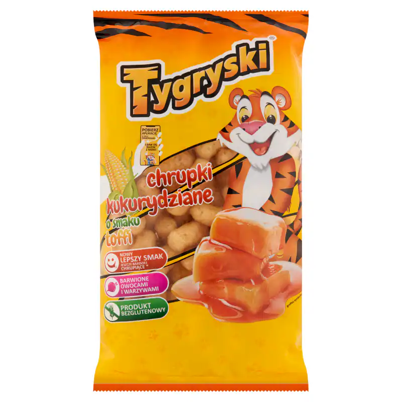 5908221100835 Tygryski Chrupki kukurydziane o smaku toffi 70 g TBM