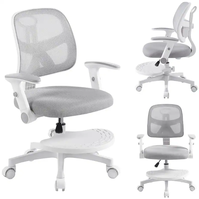 Ergonomischer Kinder-Bürostuhl Drehstuhl Grau mit Fußstütze