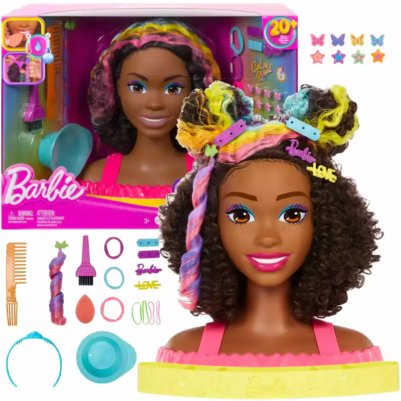 194735125166 Barbie. HMD79 Głowa do stylizacji. Neonowa tęcza, kręcone włosy Bar