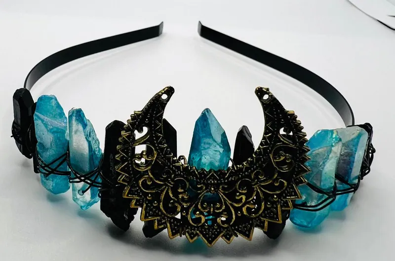 Handgefertigte Aura Quarz Mond Tiara Böhmische Kristallkrone Mystische Anlässe