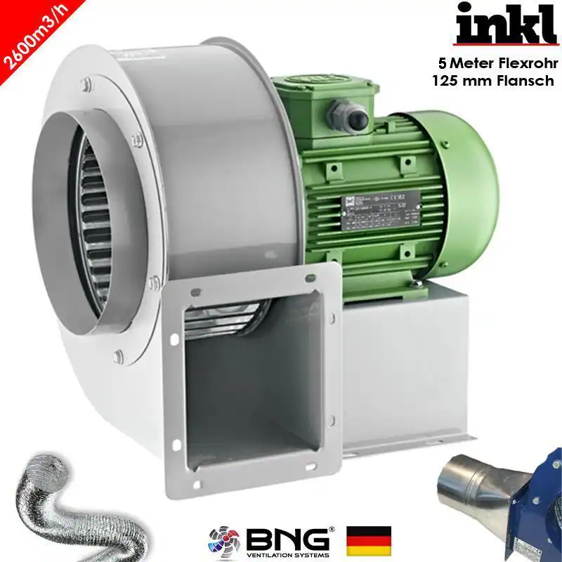 Radialventilator 2600 m3/h 380V FLANSCH + FLEXROHR Luftabsaugung Gebläse Lüfter