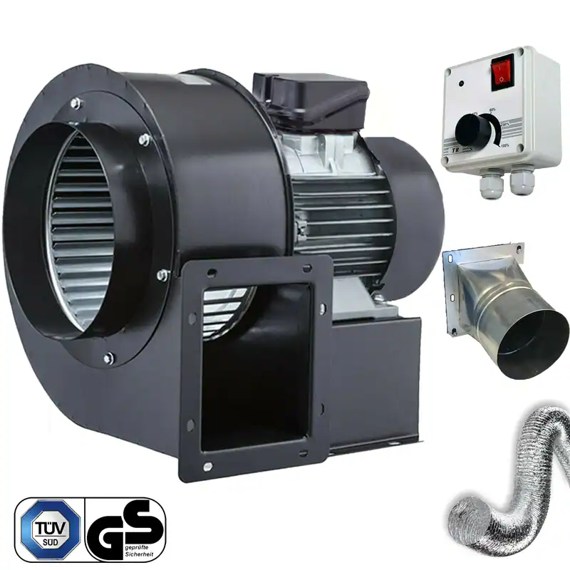 Radialventilator REGLER + FLANSCH + FLEXROHR Luftabsaugung Zentrifugal Gebläse