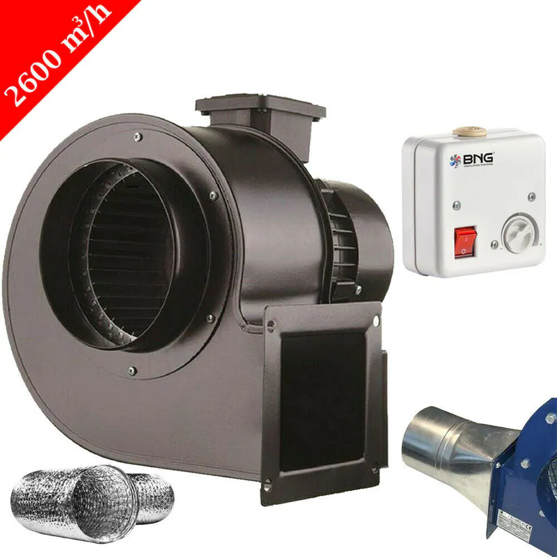 Radialgebläse 2600m³/h 230V FLANSCH+FLEXROHR + REGLER Luftabsaugung Ventilator