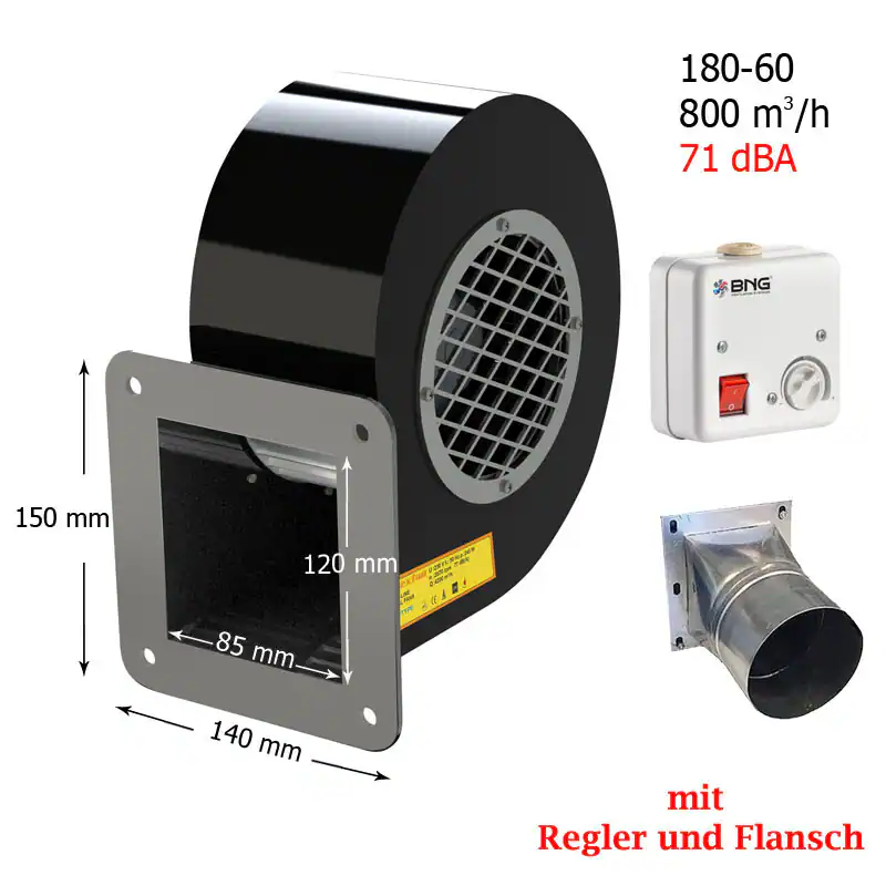 Radialgebläse Radiallüfter, Radialventilator (800m³/h) mit Regler mit Flansch