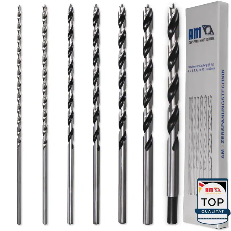 Holzbohrer Set lang (7-teilig) | Schlangenbohrerset Ø4, 5, 6, 7, 8, 10, 12 x 230