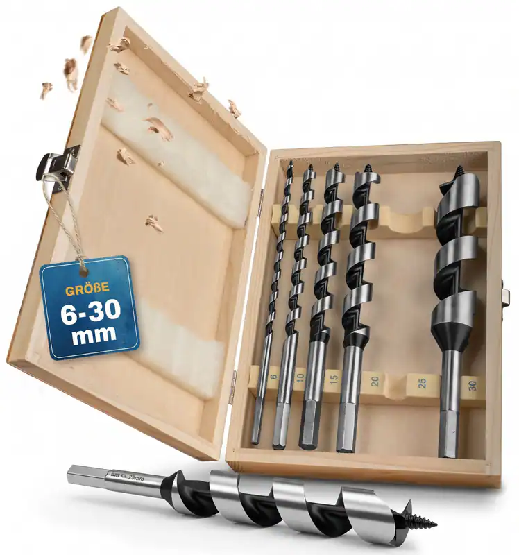 Schlangenbohrer Set Ø6-30 x 230mm | Holzbohrer Set 6tlg. | Holzbohrer lang 6x230