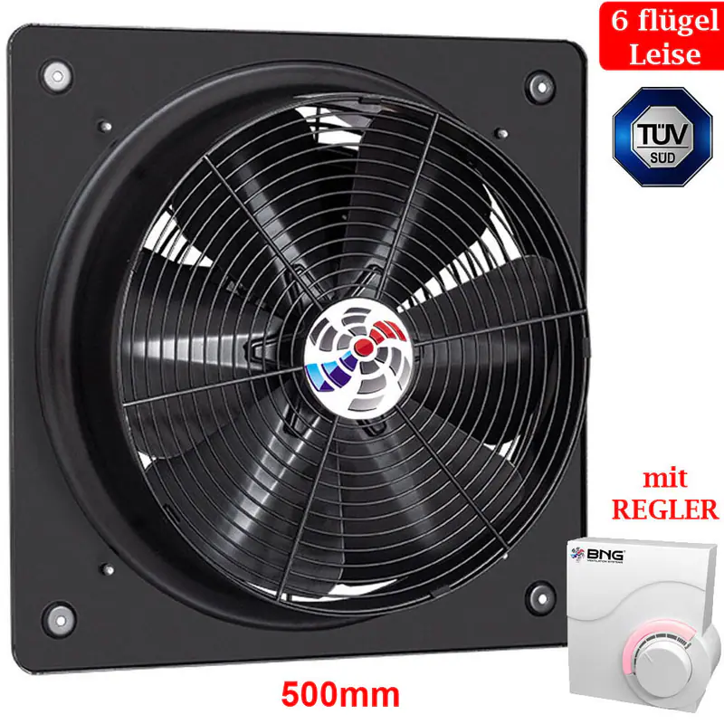 Axial Industrie Ventilator Gebläse Lüfter Zuluft Abluft Wand Fenster 500mm +REG