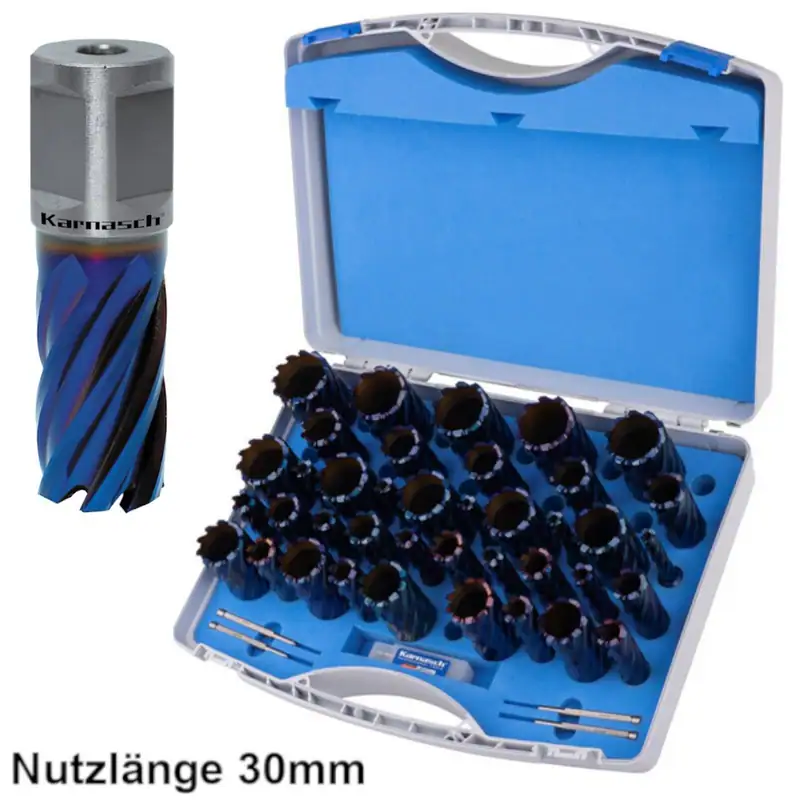 Karnasch Kernbohrer Kernlochbohrer Set HSS-XE 43tlg Ø12–50mm Weldon 19mm NL30