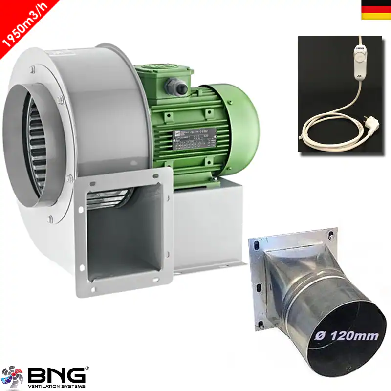 Industrie Radialgebläse 1950m3 Flansch + Drehzahlregler Ventilator Lüfter Axial