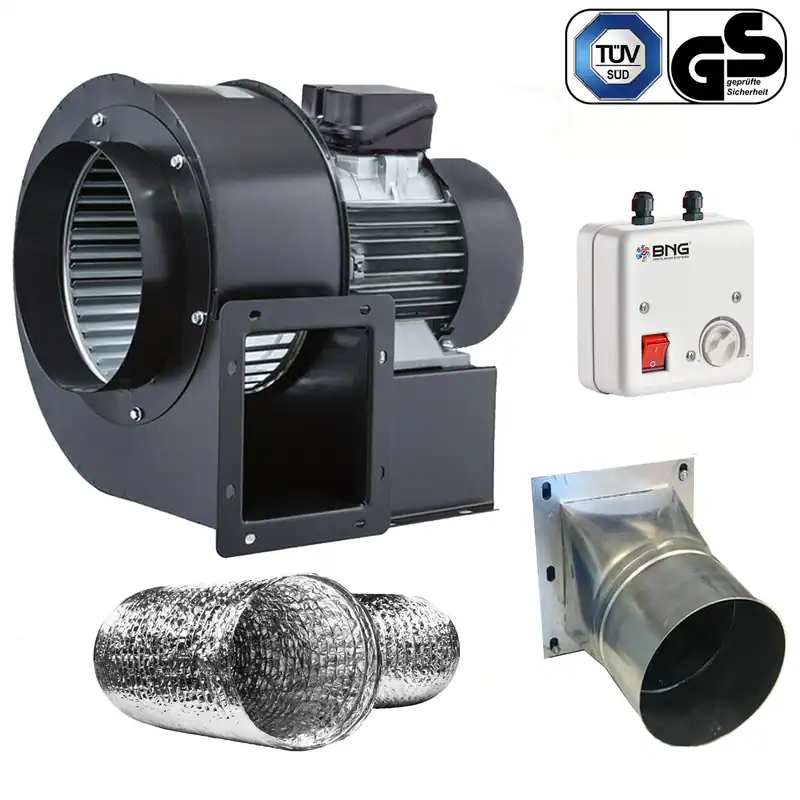 Radialventilator REGLER + FLANSCH + FLEXROHR Luftabsaugung Zentrifugal Gebläse