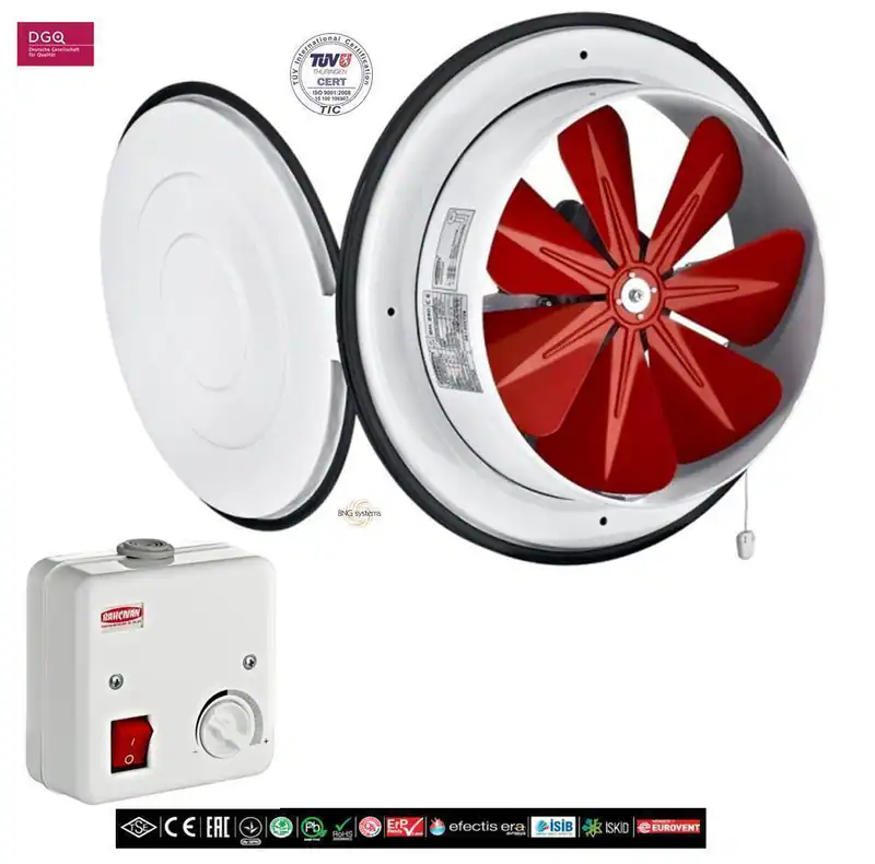 Axial Ventilator Lüfter mit Klappe Wand Fenster ø250mm 890m³+2A Drehzahlregler