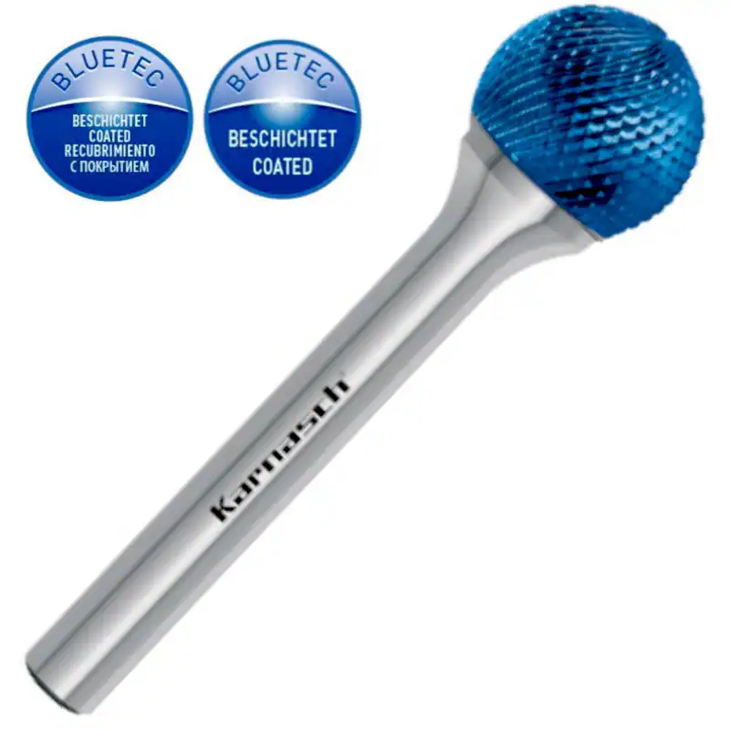 HM Frässtift, Ø=2-12mm, 116083, Kugel, Microverzahnung, beschichtet, Blue Tec