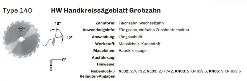 Edessö HW Handkreissägeblatt Sägeblatt Grobzahn Flach-/WZ Ø134-235mm