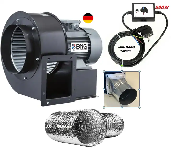 Radialventilator REGLER + FLANSCH + FLEXROHR Luftabsaugung Zentrifugal Gebläse