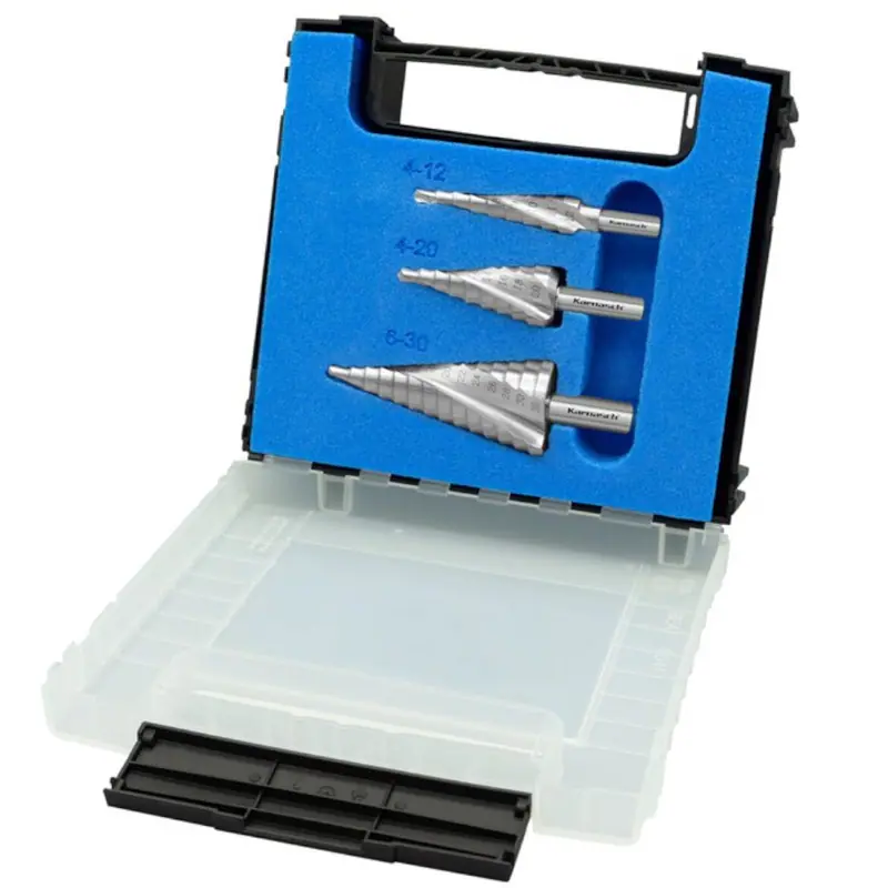 Stufenbohrer Set 3 Stück, unbeschichtet, HSS-XE, 2 Schneiden, 4-12, 4-20, 6-30mm