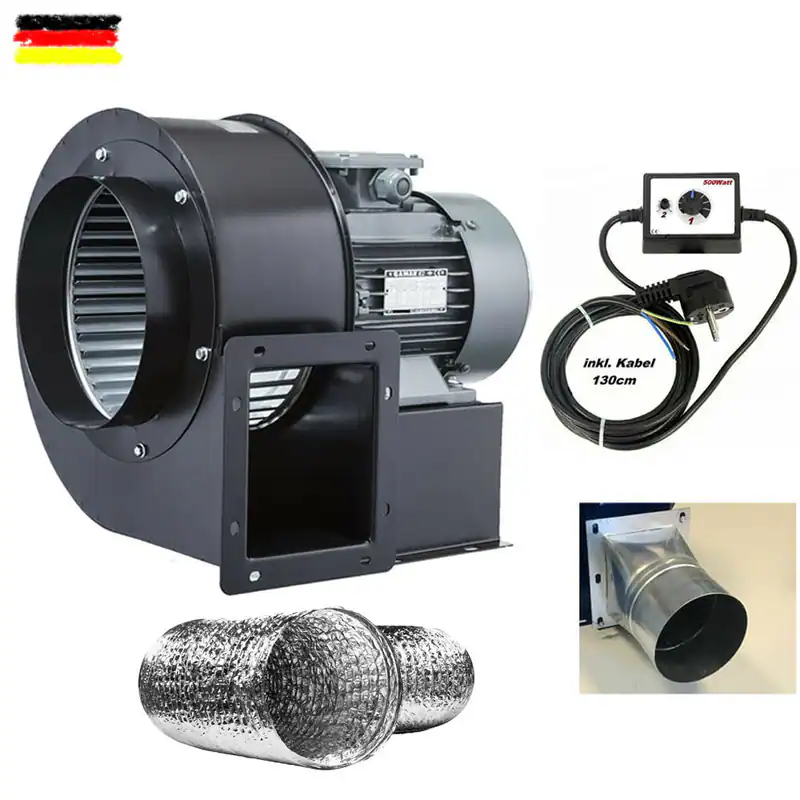 Radialventilator REGLER + FLANSCH + FLEXROHR Luftabsaugung Zentrifugal Gebläse