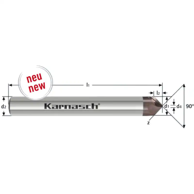Karnasch VHM-Entgrater Fasenfräser 3-12mm 90° spiralisiert bis 55 HRC Inox Stahl