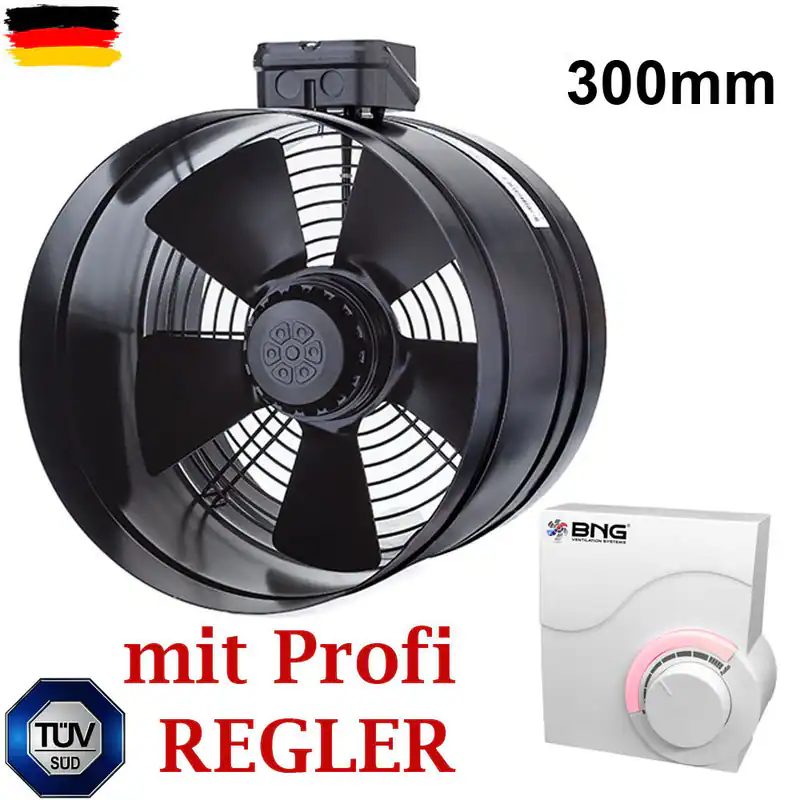 Rohrventilator Axial 300mm Zu-Abluft Rohrlüfter Axiallüfter + Profi Regler 2.5A