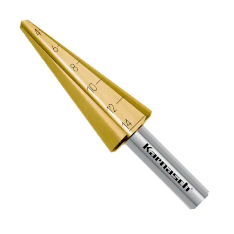 Blechschälbohrer, HSS-XE TiN Gold beschichtet, Stufenbohrer, d1=3-14mm, Karnasch