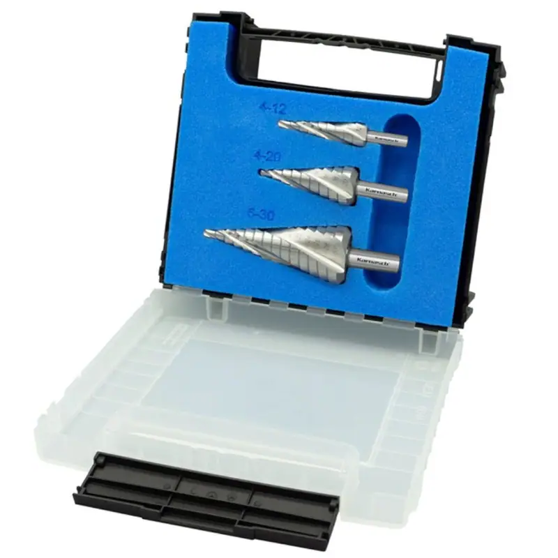 Stufenbohrer Set 3 Stück, HSS-XE unbeschichtet, 3 Schneiden, 4-12, 4-20, 6-30mm