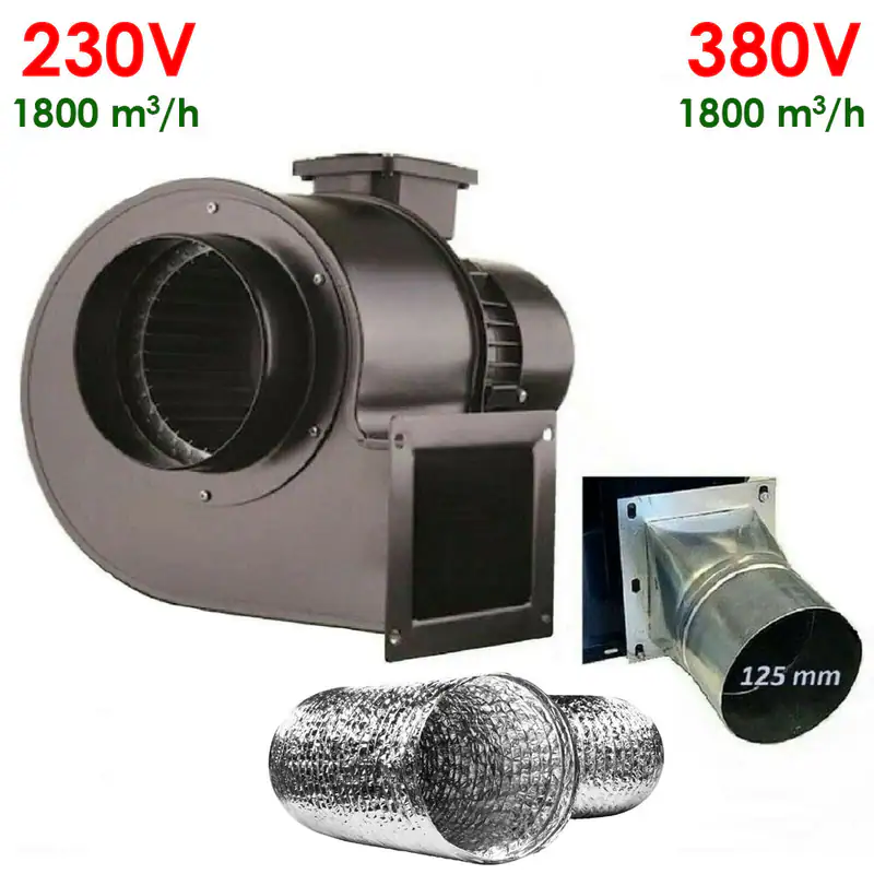 Radialventilator 1800m3/h 230V/380V FLANSCH + FLEXROHR + Luftabsaugung Gebläse