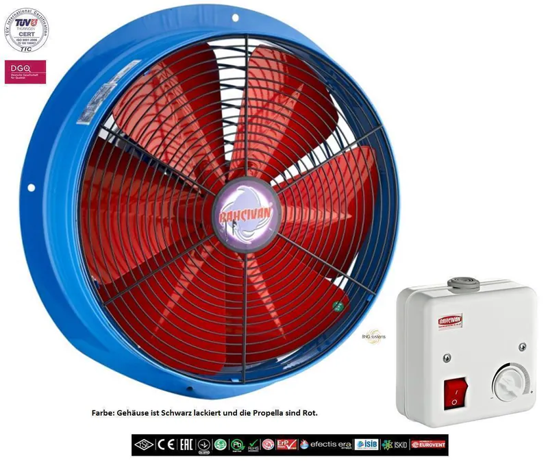 Industrie Axial Wand Fenster Ventilator Ø500 5500m³ Lüfter + 5 A DREHZAHLREGLER