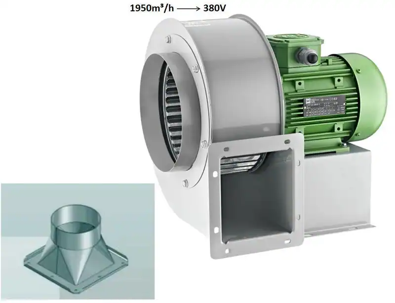 380 TURBO Radialgebläse Radialventilator Lüfter 1950m³h+ 4-eck Flansch