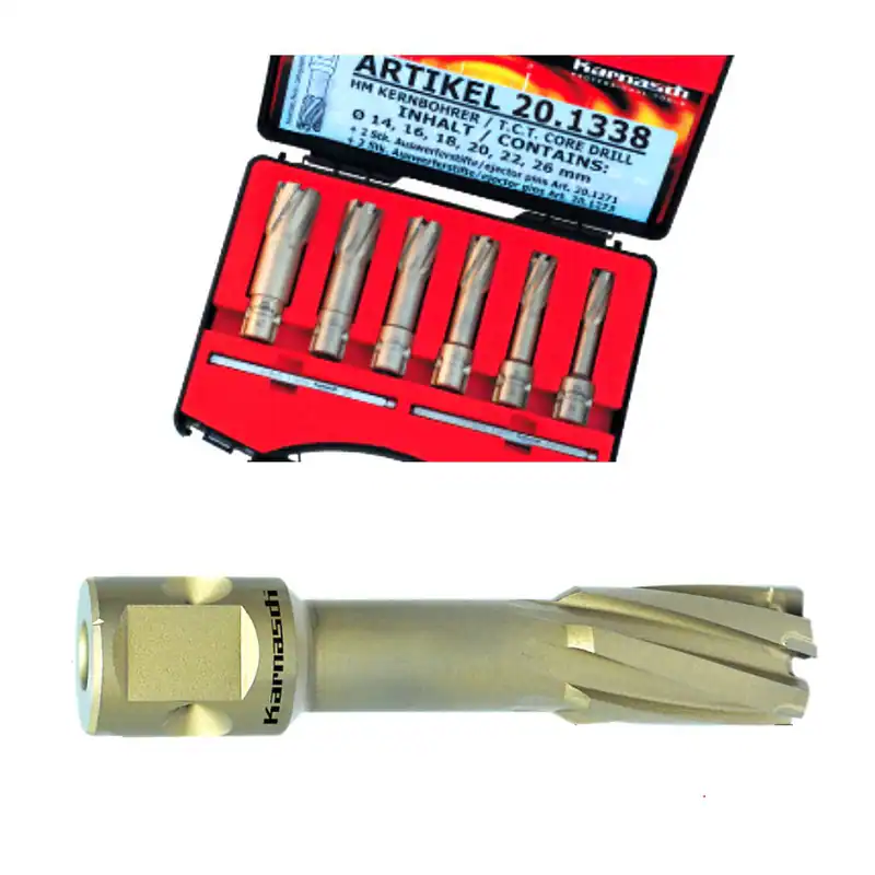 Karnasch Kernbohrer Kernlochbohrer Set HM 10tlg Ø12–26mm Nitto Uni 19mm 55mm